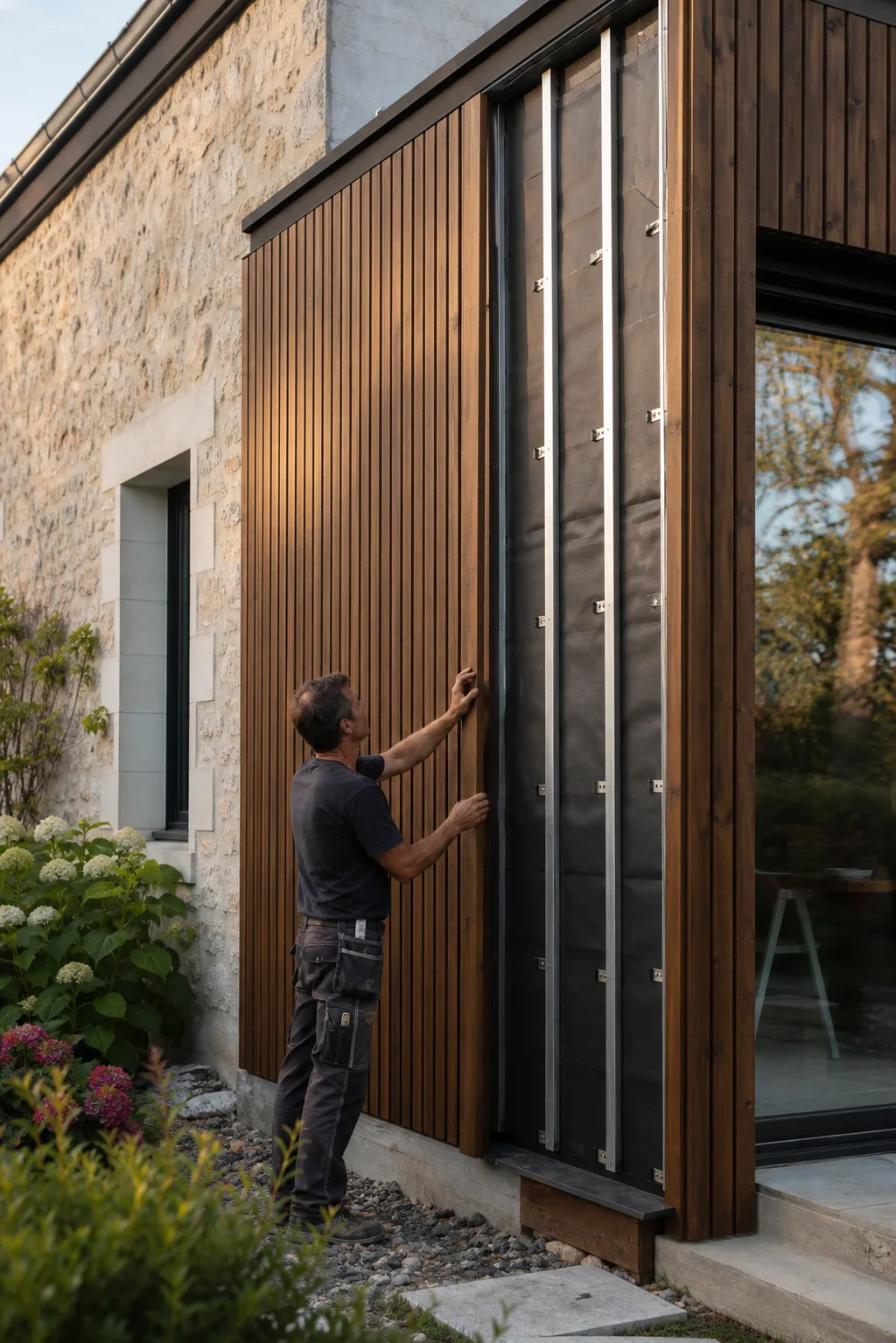 Pose de lames de bardage sur une ossature ventilée
